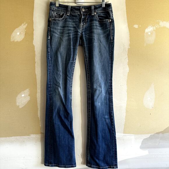 Miss Me Bootcut Jeans Rhinestone Embroidered Logo Medium Wash Western Blue 28 - Picture 6 of 6